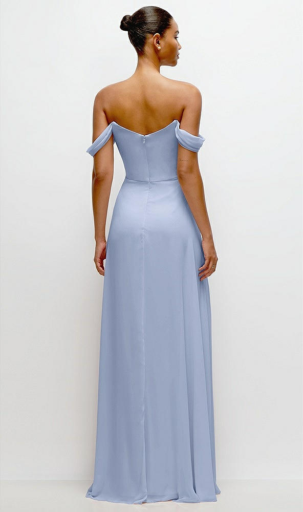 Back View - Sky Blue Off-the-Shoulder Draped Neckline Maxi Dress