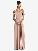 Alt View 1 Thumbnail - Toasted Sugar Off-the-Shoulder Draped Neckline Maxi Dress