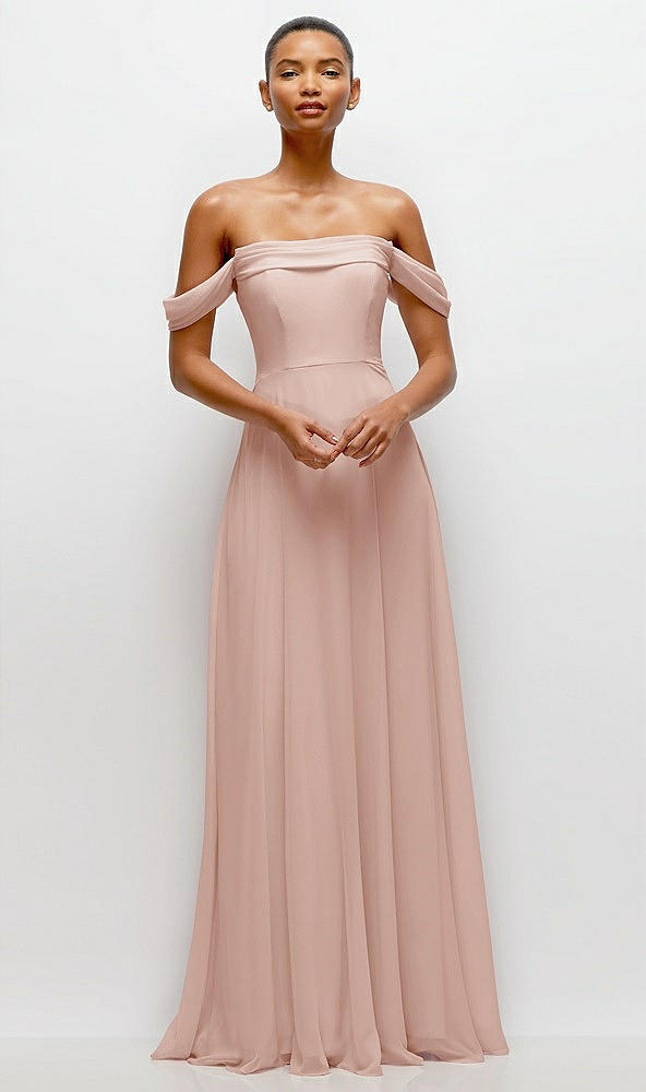 Front View - Toasted Sugar Off-the-Shoulder Draped Neckline Maxi Dress