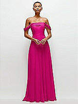 Front View Thumbnail - Think Pink Off-the-Shoulder Draped Neckline Maxi Dress