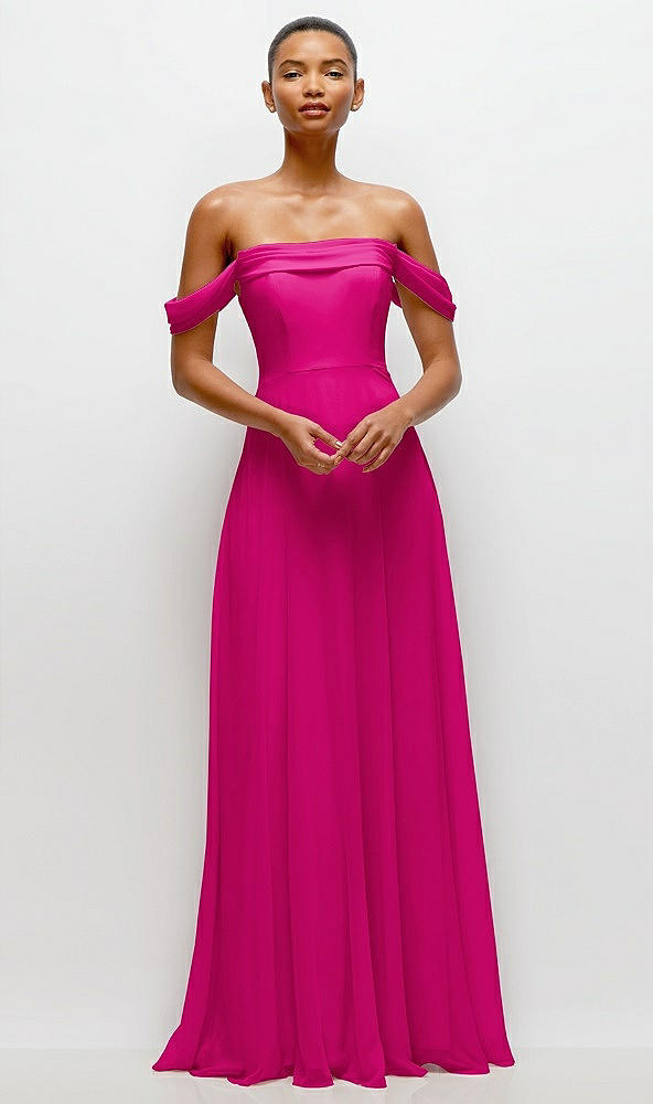 Front View - Think Pink Off-the-Shoulder Draped Neckline Maxi Dress