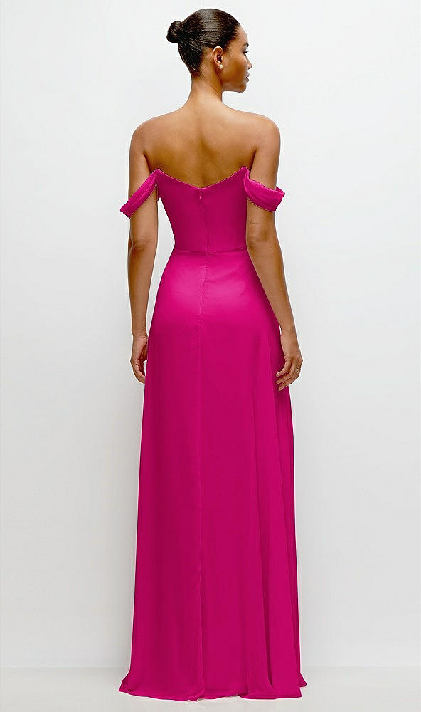 Back View - Think Pink Off-the-Shoulder Draped Neckline Maxi Dress