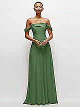 Front View Thumbnail - Vineyard Green Off-the-Shoulder Draped Neckline Maxi Dress