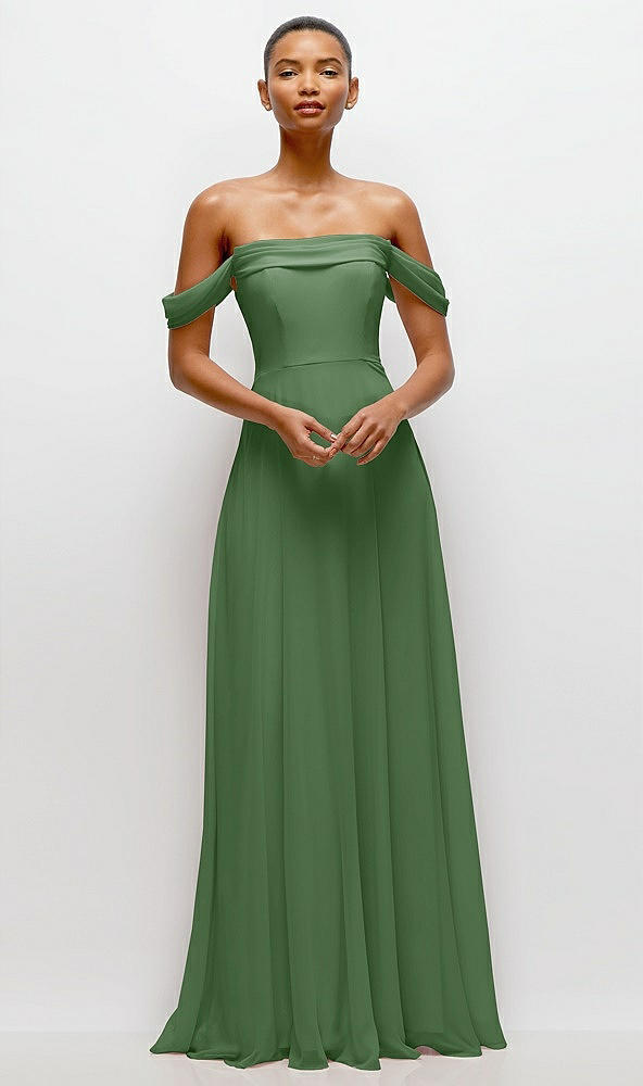 Front View - Vineyard Green Off-the-Shoulder Draped Neckline Maxi Dress