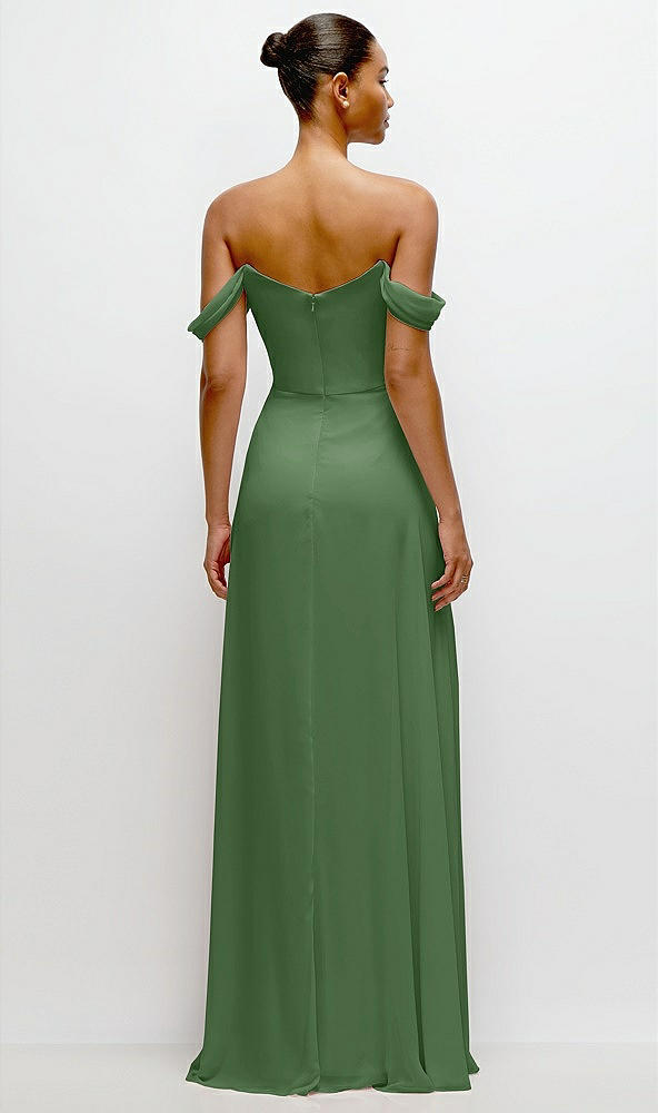 Back View - Vineyard Green Off-the-Shoulder Draped Neckline Maxi Dress