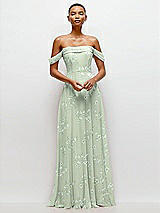 Front View Thumbnail - Vintage Primrose Sage Off-the-Shoulder Draped Neckline Maxi Dress