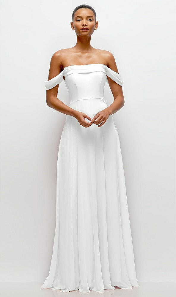 Front View - White Off-the-Shoulder Draped Neckline Maxi Dress