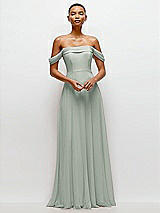 Front View Thumbnail - Willow Green Off-the-Shoulder Draped Neckline Maxi Dress