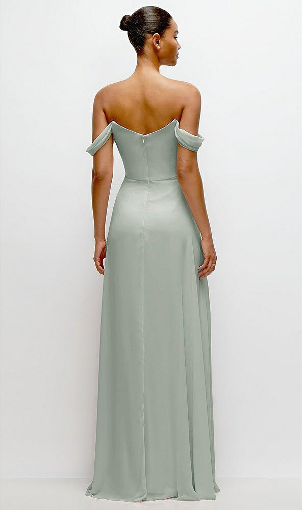 Back View - Willow Green Off-the-Shoulder Draped Neckline Maxi Dress