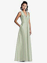 Side View Thumbnail - Celadon Plunging Neckline Pleated Skirt Maxi Dress with Pockets