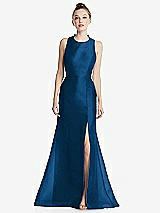 Rear View Thumbnail - Comet Bateau Neck Open-Back Maxi Dress with Bow Detail