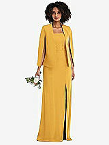 Alt View 1 Thumbnail - NYC Yellow Open-Front Split Sleeve Cape Jacket