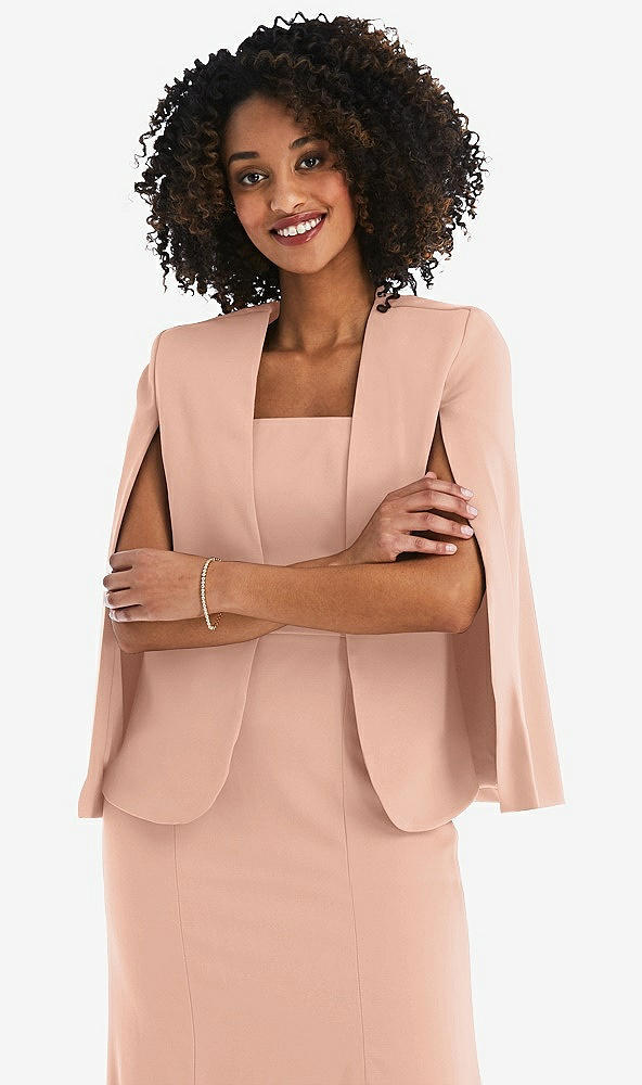 Front View - Pale Peach Open-Front Split Sleeve Cape Jacket