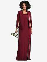 Alt View 1 Thumbnail - Burgundy Open-Front Split Sleeve Cape Jacket