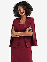 Front View Thumbnail - Burgundy Open-Front Split Sleeve Cape Jacket