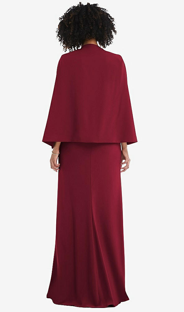 Back View - Burgundy Open-Front Split Sleeve Cape Jacket