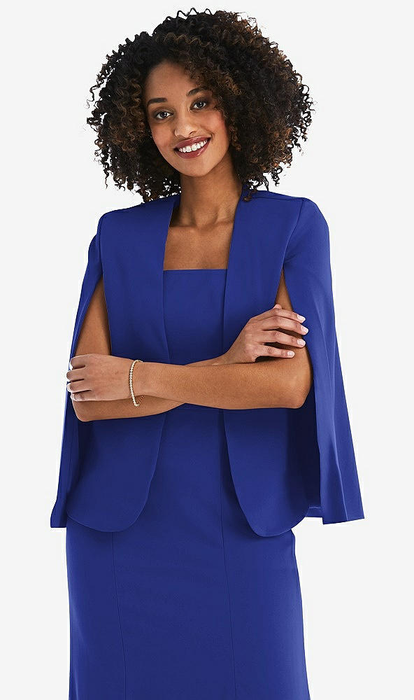 Front View - Cobalt Blue Open-Front Split Sleeve Cape Jacket