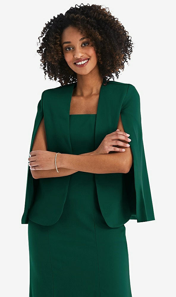 Front View - Hunter Green Open-Front Split Sleeve Cape Jacket