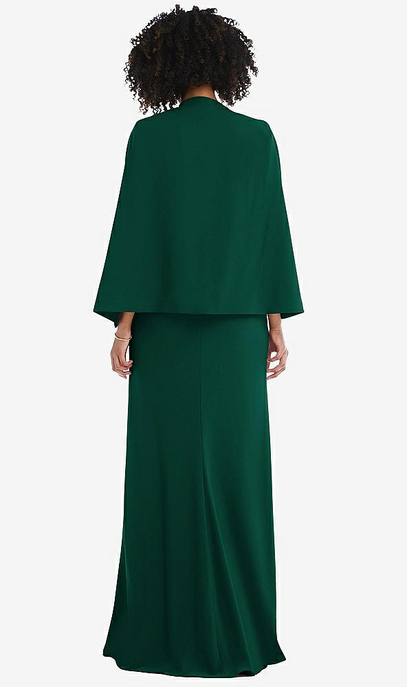 Back View - Hunter Green Open-Front Split Sleeve Cape Jacket