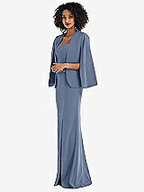 Side View Thumbnail - Larkspur Blue Open-Front Split Sleeve Cape Jacket