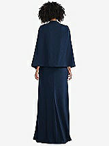 Rear View Thumbnail - Midnight Navy Open-Front Split Sleeve Cape Jacket