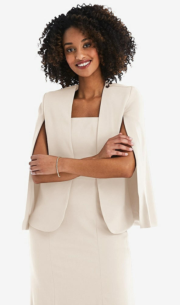 Front View - Oat Open-Front Split Sleeve Cape Jacket