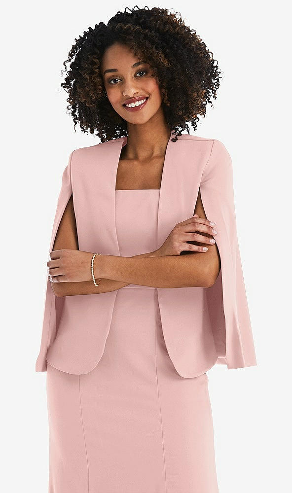 Front View - Rose - PANTONE Rose Quartz Open-Front Split Sleeve Cape Jacket