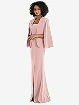 Side View Thumbnail - Rose - PANTONE Rose Quartz Open-Front Split Sleeve Cape Jacket