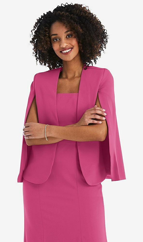 Front View - Tea Rose Open-Front Split Sleeve Cape Jacket