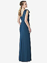 Rear View Thumbnail - Dusk Blue Bow-Shoulder V-Back Trumpet Gown