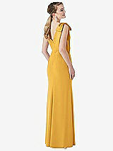 Rear View Thumbnail - NYC Yellow Bow-Shoulder V-Back Trumpet Gown