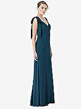 Side View Thumbnail - Atlantic Blue Bow-Shoulder V-Back Trumpet Gown