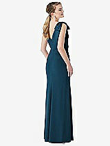 Rear View Thumbnail - Atlantic Blue Bow-Shoulder V-Back Trumpet Gown