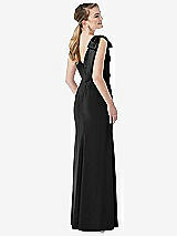 Rear View Thumbnail - Black Bow-Shoulder V-Back Trumpet Gown