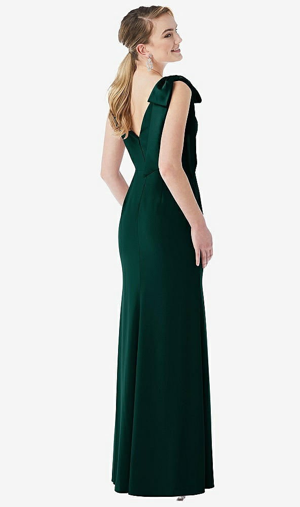 Back View - Evergreen Bow-Shoulder V-Back Trumpet Gown