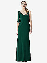 Front View Thumbnail - Hunter Green Bow-Shoulder V-Back Trumpet Gown