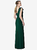 Rear View Thumbnail - Hunter Green Bow-Shoulder V-Back Trumpet Gown