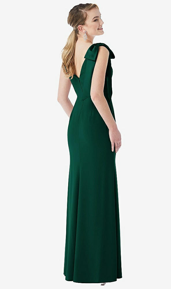 Back View - Hunter Green Bow-Shoulder V-Back Trumpet Gown