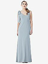 Front View Thumbnail - Mist Bow-Shoulder V-Back Trumpet Gown