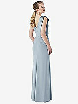 Rear View Thumbnail - Mist Bow-Shoulder V-Back Trumpet Gown