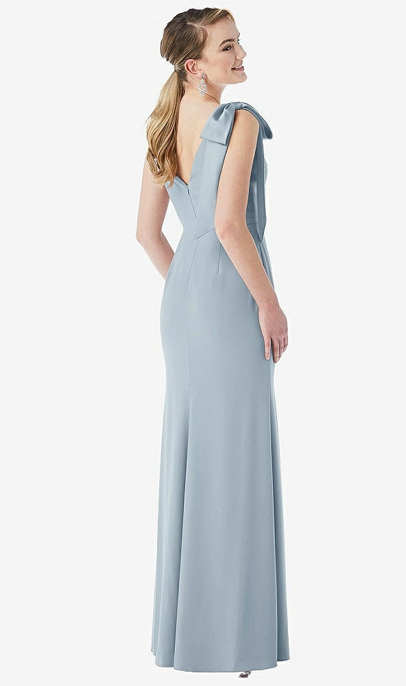 Back View - Mist Bow-Shoulder V-Back Trumpet Gown