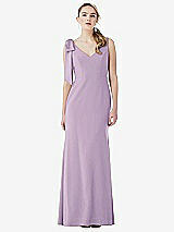 Front View Thumbnail - Pale Purple Bow-Shoulder V-Back Trumpet Gown