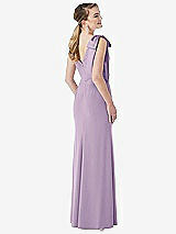 Rear View Thumbnail - Pale Purple Bow-Shoulder V-Back Trumpet Gown