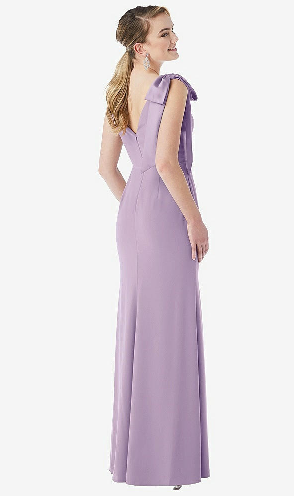 Back View - Pale Purple Bow-Shoulder V-Back Trumpet Gown