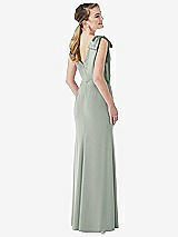 Rear View Thumbnail - Willow Green Bow-Shoulder V-Back Trumpet Gown