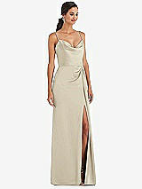 Alt View 1 Thumbnail - Champagne Cowl-Neck Draped Wrap Maxi Dress with Front Slit