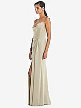 Alt View 2 Thumbnail - Champagne Cowl-Neck Draped Wrap Maxi Dress with Front Slit