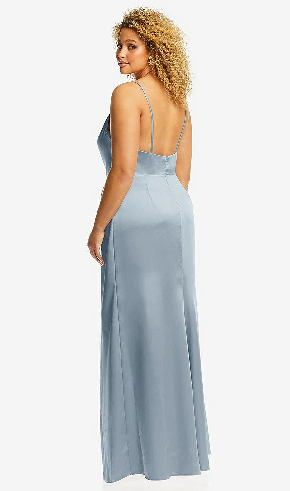 Back View - Mist Cowl-Neck Draped Wrap Maxi Dress with Front Slit