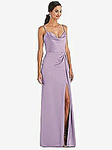 Alt View 1 Thumbnail - Pale Purple Cowl-Neck Draped Wrap Maxi Dress with Front Slit