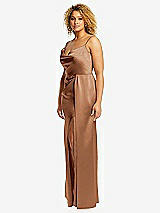 Side View Thumbnail - Toffee Cowl-Neck Draped Wrap Maxi Dress with Front Slit